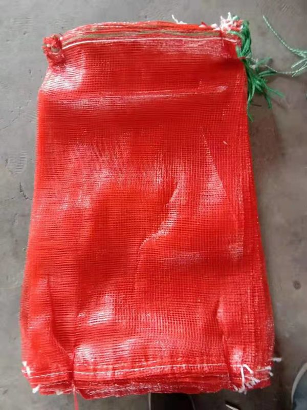 Red PP Leno Woven Mesh Bag With Drawstring Tubular Mesh Sacks 1.4mm X1.6mm