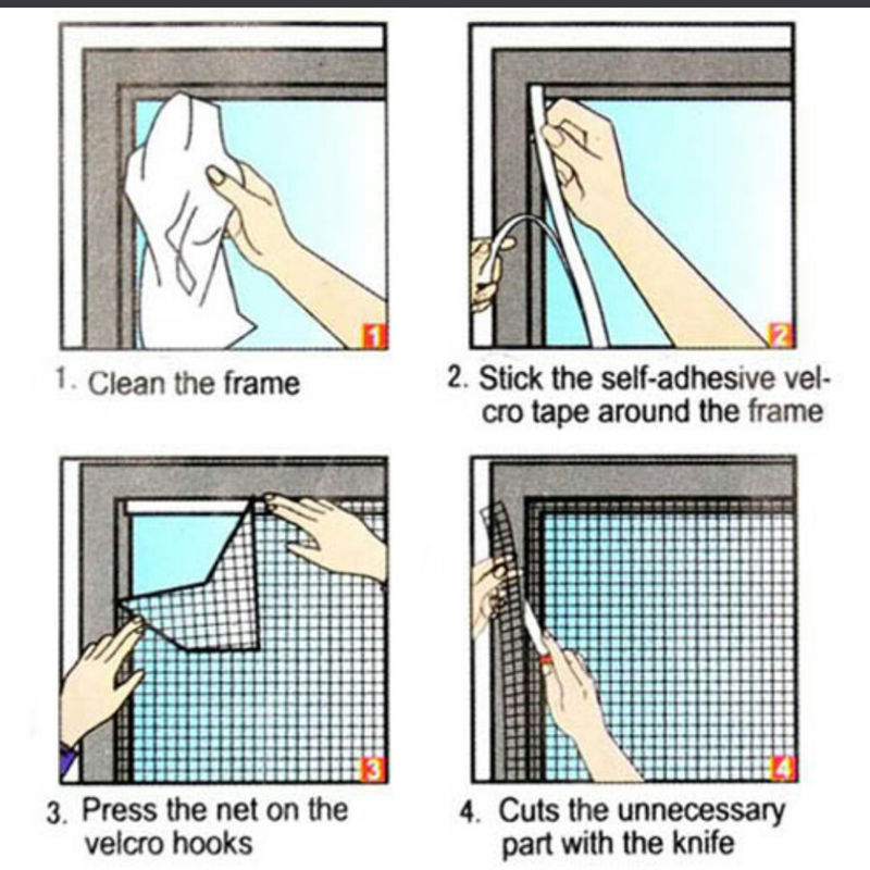 DIY Polyester Window Mosquito Net Kit Velcro Hook Fastner Fly Screen For Window